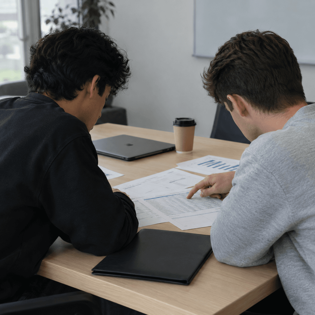 A partner going through a set of numbers with a client across a desk.